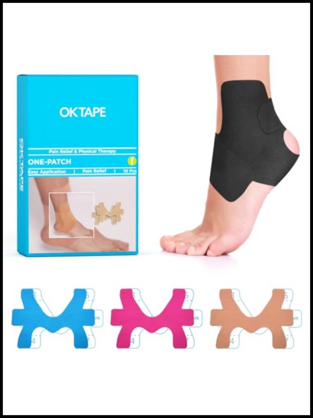 Precut Kinesiology Ankle Tape for Pain Relief, Ankle Sprain Support